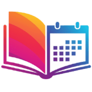 Logo do Gerenciador de Planos de Leitura: livro aberto com calendário, gradiente vermelho-rosa-roxo-azul